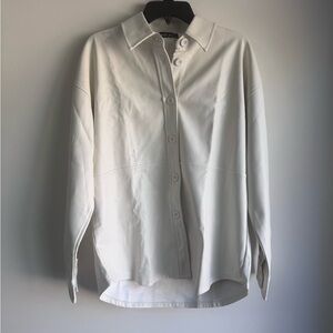Chic White Faux Leather Button Down Shirt